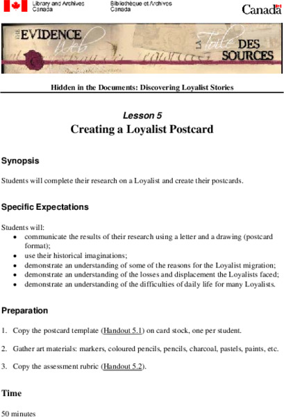 Creating a Loyalist Postcard Lesson Plan