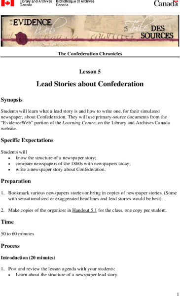 Lead Stories about Confederation Lesson 5 Lesson Plan