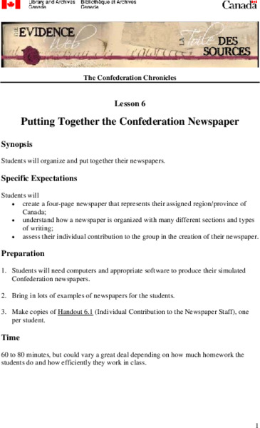 Putting Together the Confederation Newspaper Lesson Plan