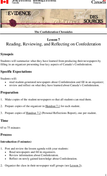 Reading, Reviewing, and Reflecting on Confederation Lesson Plan