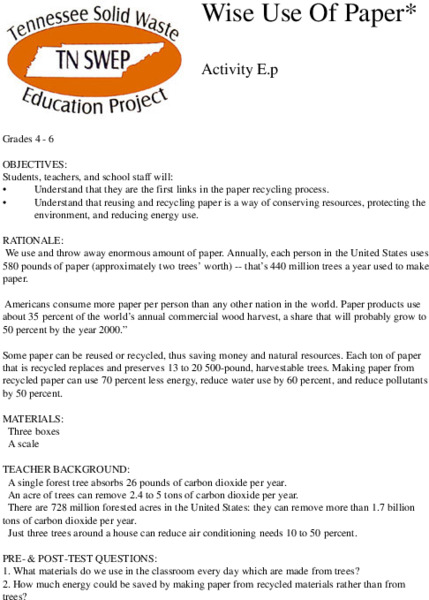 Wise Use of Paper Lesson Plan