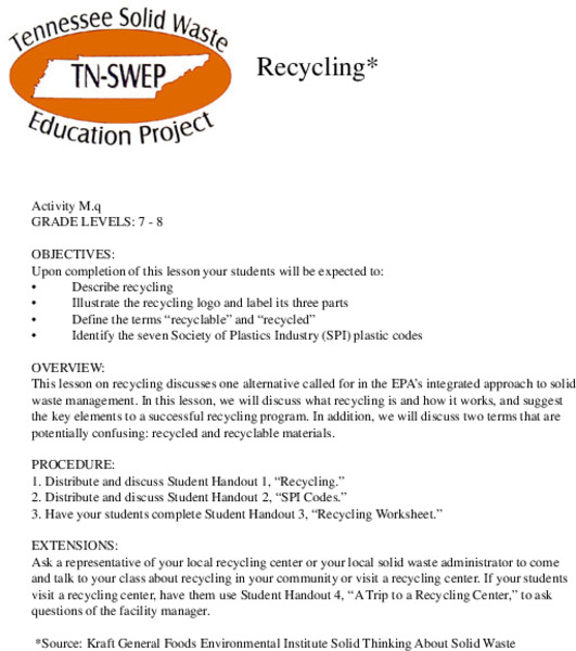 Recycling Lesson Plan