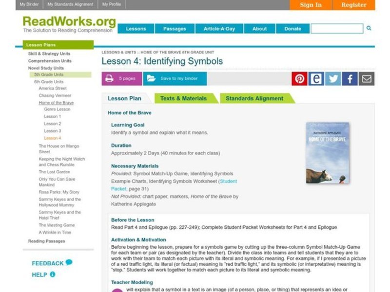 Identifying Symbols Lesson Plan