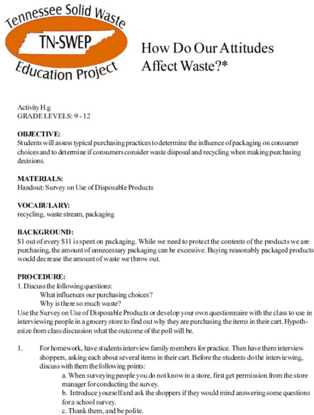 How Do Our Attitudes Affect Waste? Lesson Plan
