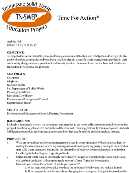 Time For Action Lesson Plan