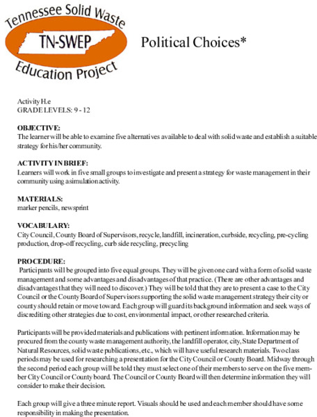 Political Choices Lesson Plan