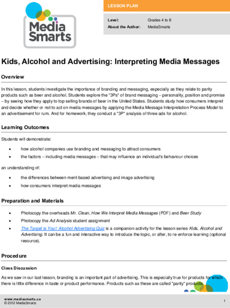 Kids, Alcohol and Advertising - Interpreting Media Messages Lesson Plan