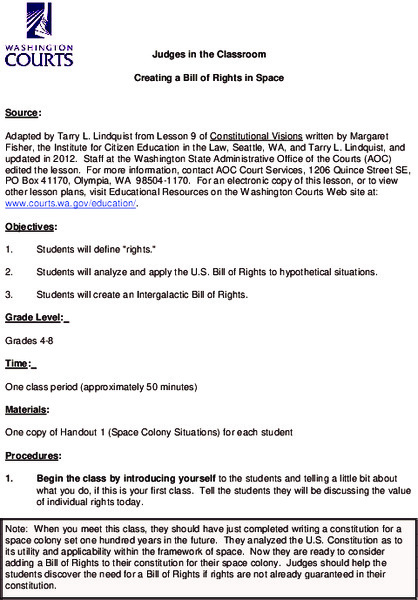 Creating A Bill Of Rights In Space Lesson Plan