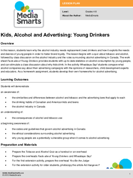 Kids, Alcohol and Advertising: Young Drinkers Lesson Plan