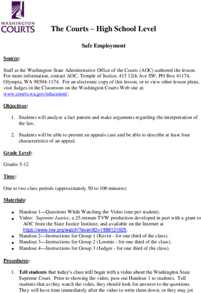 Interpreting the Law on Safe Employment Lesson Plan