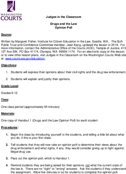 Drugs And The Law Opinion Poll Lesson Plan