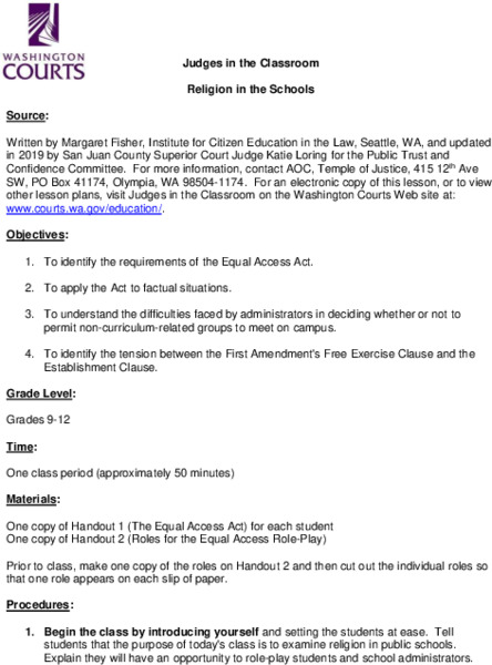 Religion in the Schools Lesson Plan