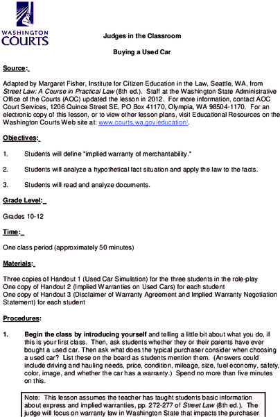 Buying A Used Car Lesson Plan