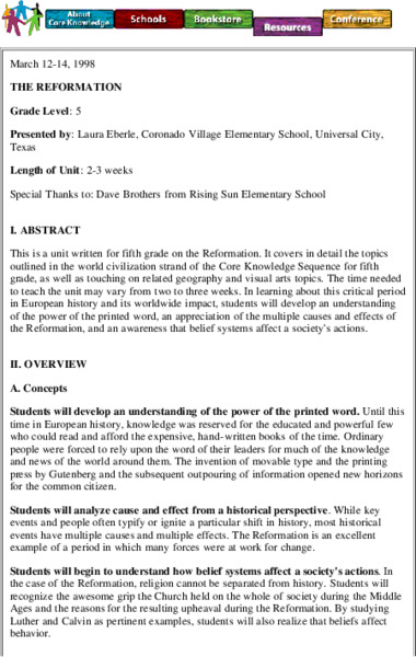 The Reformation Lesson Plan