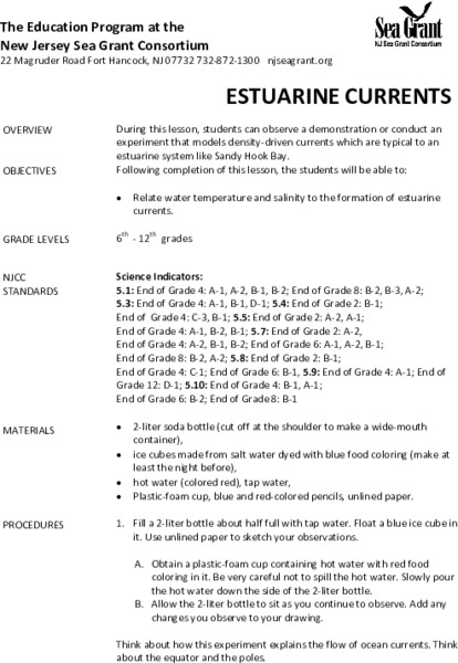 Estuarine Currents Lesson Plan