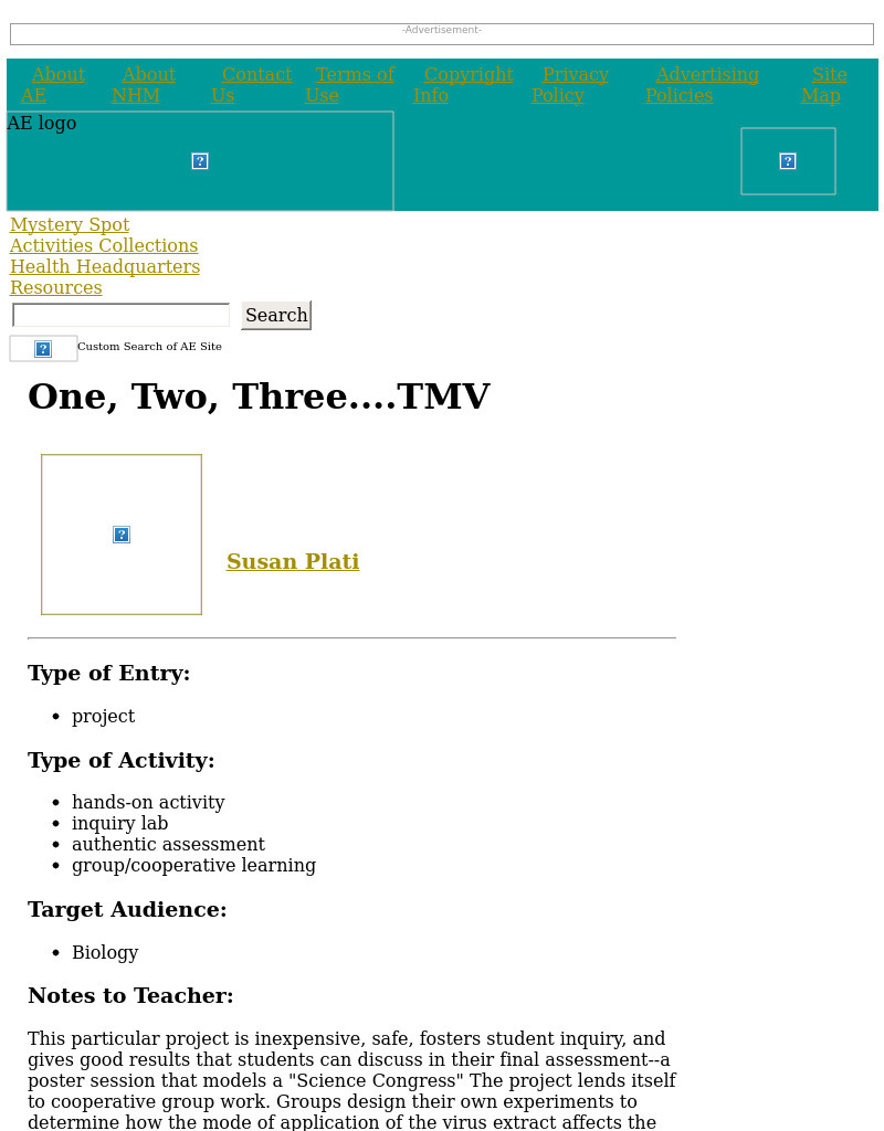 One, Two, Three. TMV Lesson Plan