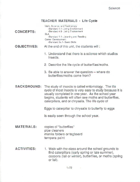 Life Cycle Lesson Plan