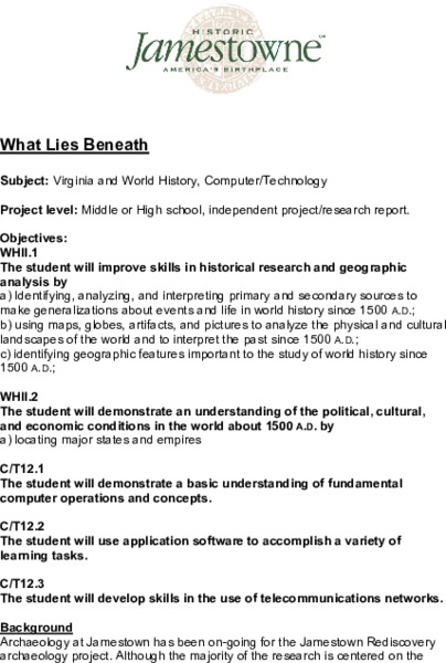 What Lies Beneath Lesson Plan
