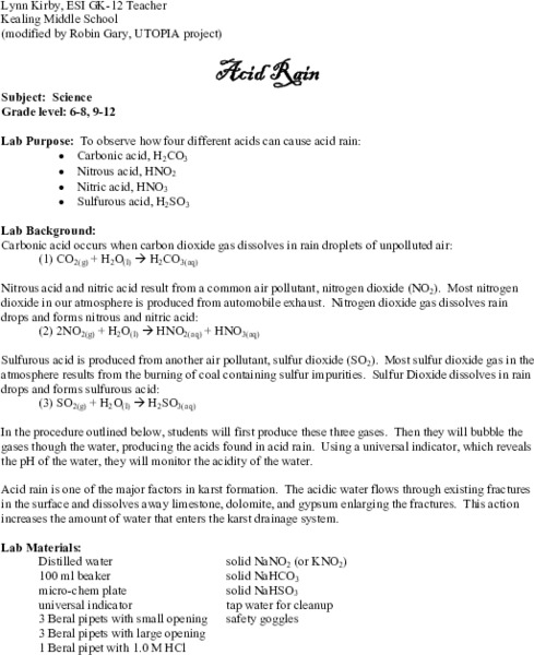 Acid Rain Lesson Plan