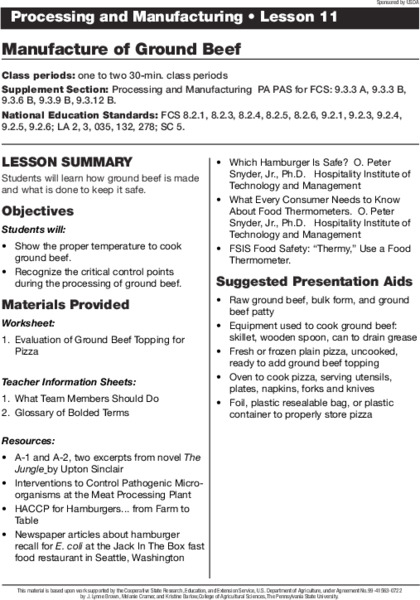 Manufacture of Ground Beef Lesson Plan