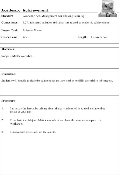 Subjects Matter Lesson Plan
