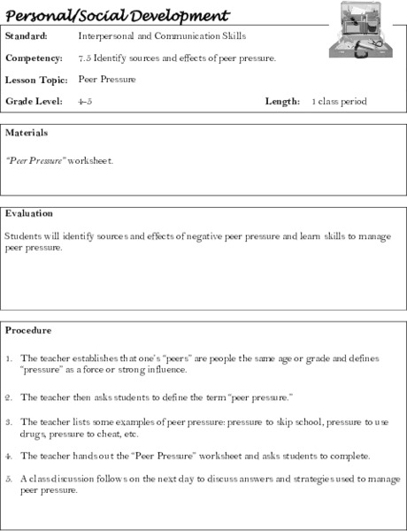 Peer Pressure Lesson Plan
