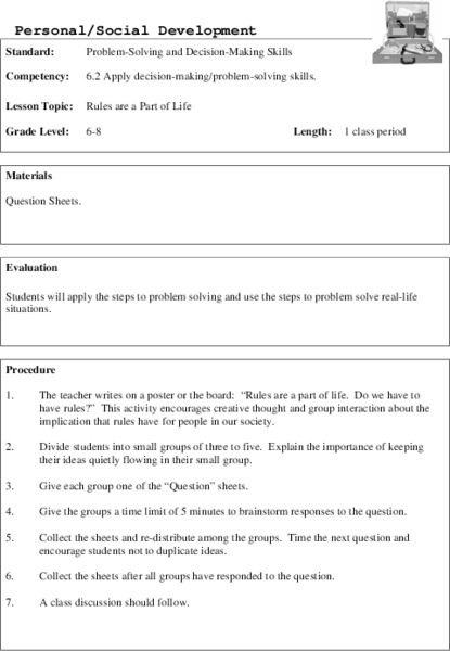 Personal/Social Development Lesson Plan