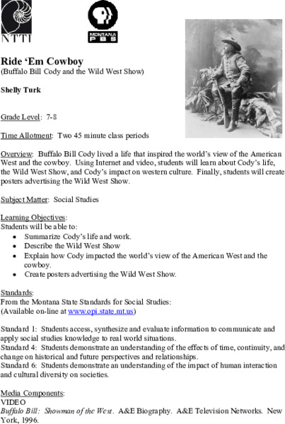 Ride 'Em Cowboy (Buffalo Bill Cody and the Wild West Show) Lesson Plan
