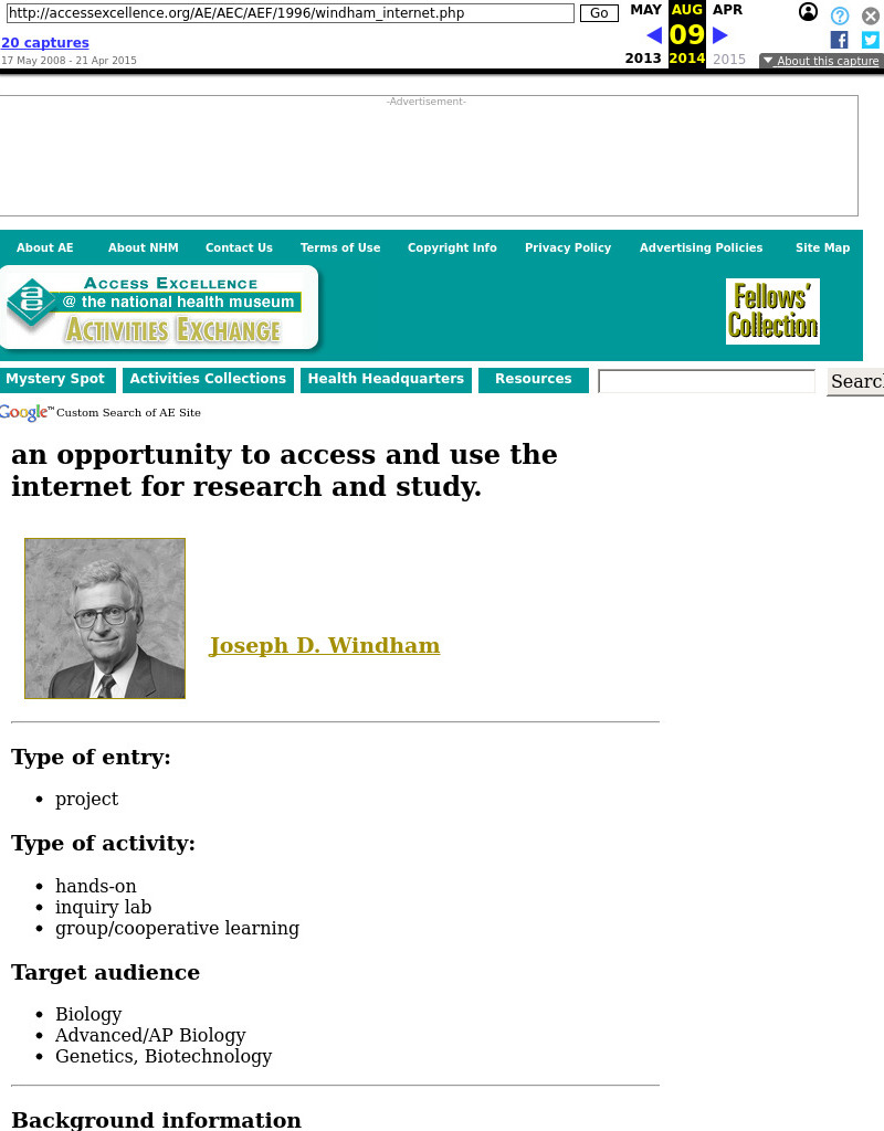 An Opportunity to access and use the Internet for Research and Study. Lesson Plan