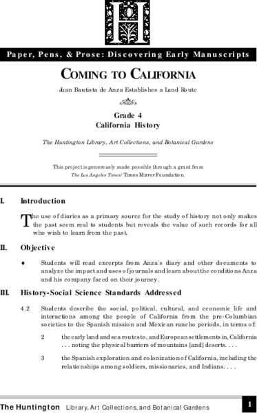Coming to California Lesson Plan
