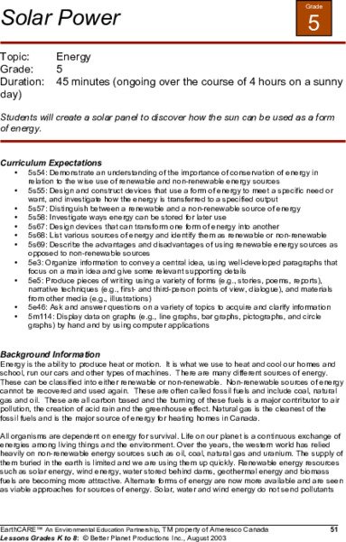 Solar Power Lesson Plan