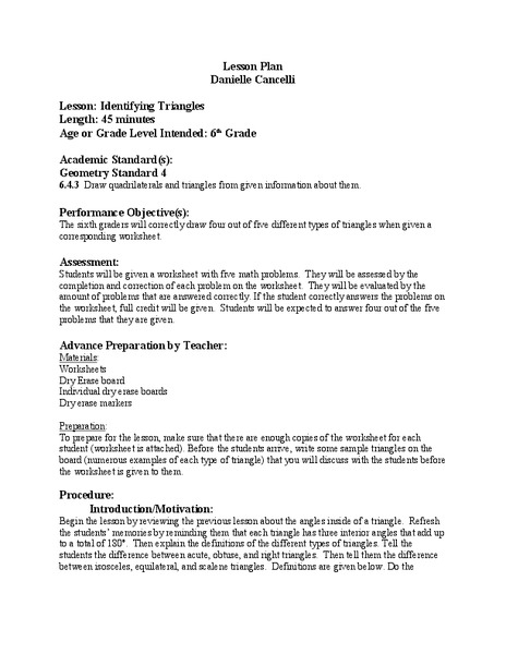 Identifying Triangles Lesson Plan