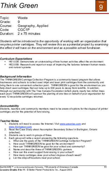 Think Green  Lesson Plan