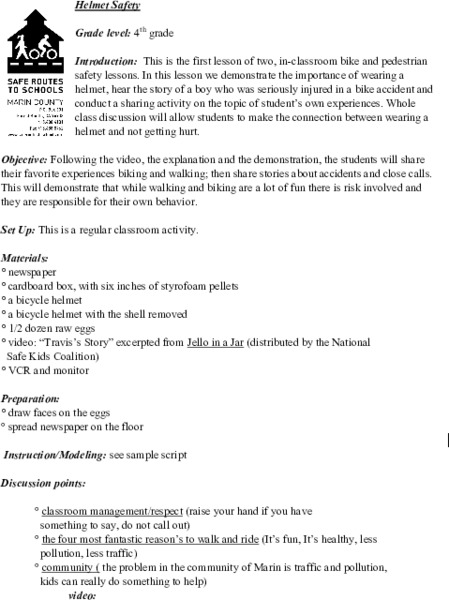 Helmet Safety Lesson Plan