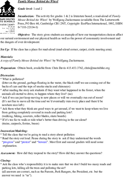 Family Mouse Behind the Wheel Lesson Plan
