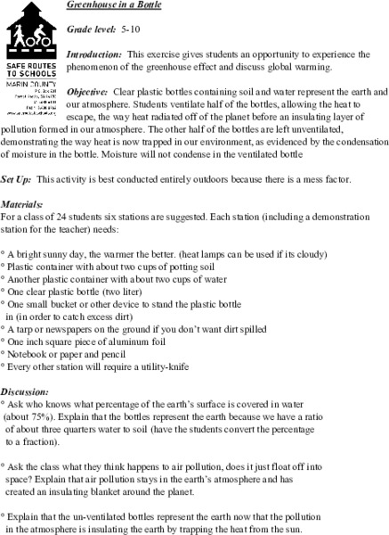 Greenhouse in a Bottle Lesson Plan