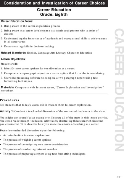 Career Education Lesson Plan