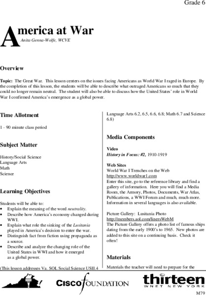 America at War Lesson Plan