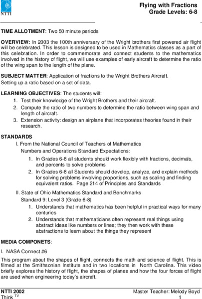 Flying with Fractions Lesson Plan