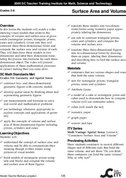 Surface Area and Volume Lesson Plan