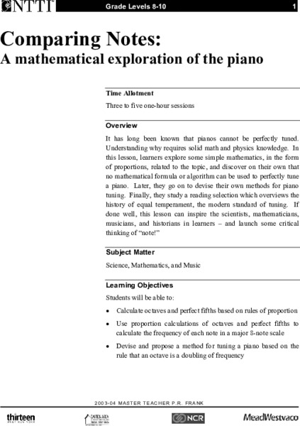 Comparing Notes: a Mathematical Exploration of the Piano Lesson Plan