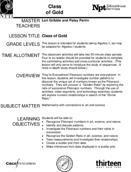 Class of Gold Lesson Plan