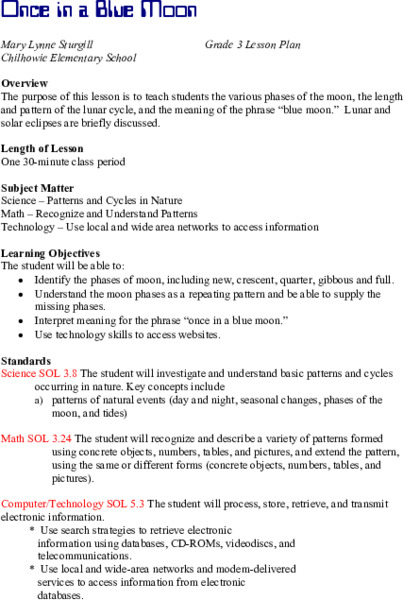 Once in a Blue Moon Lesson Plan