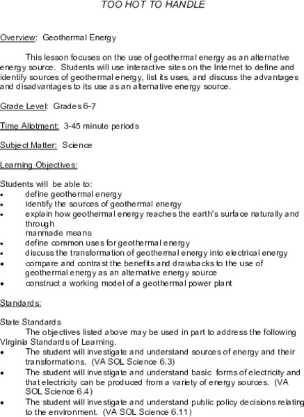 Too Hot to Handle Lesson Plan