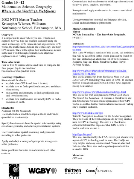 Where in the World? Lesson Plan