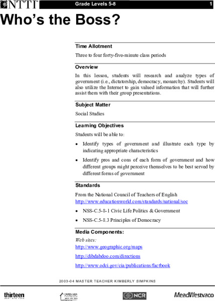 Who's The Boss? Lesson Plan