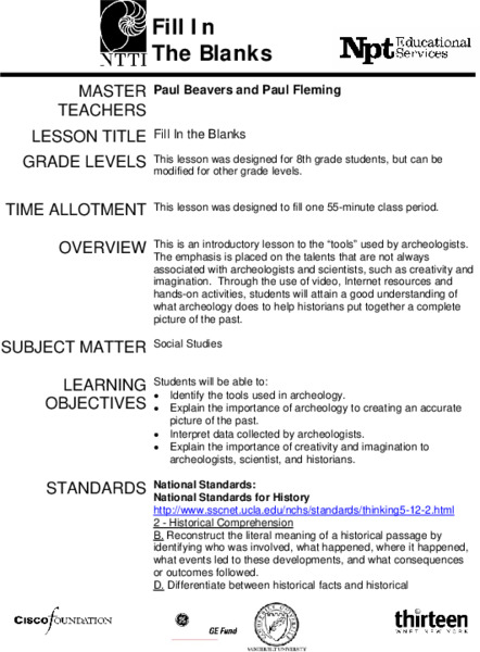 Fill in the Blanks Lesson Plan