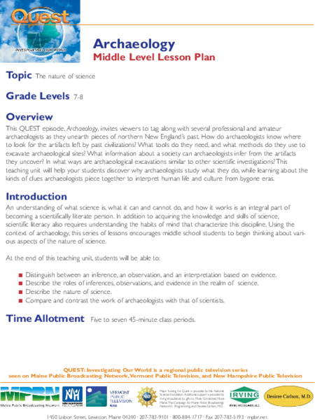 Archaeology Lesson Plan