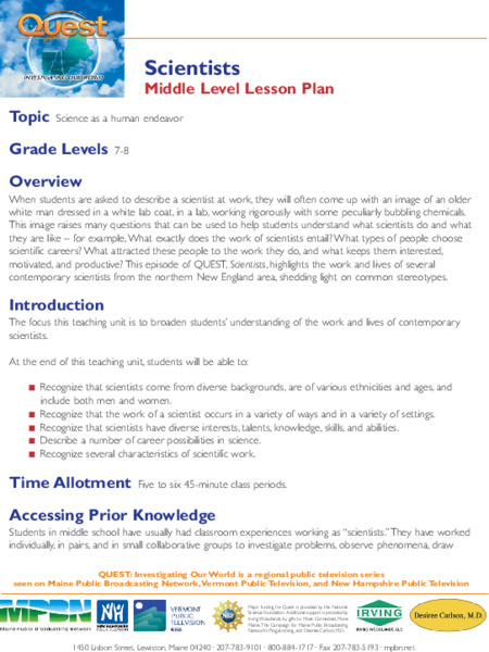 Scientists Lesson Plan