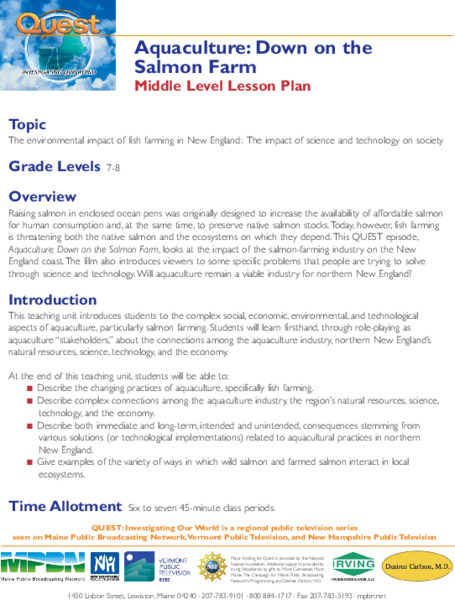 Aquaculture: Down on the Salmon Farm Lesson Plan